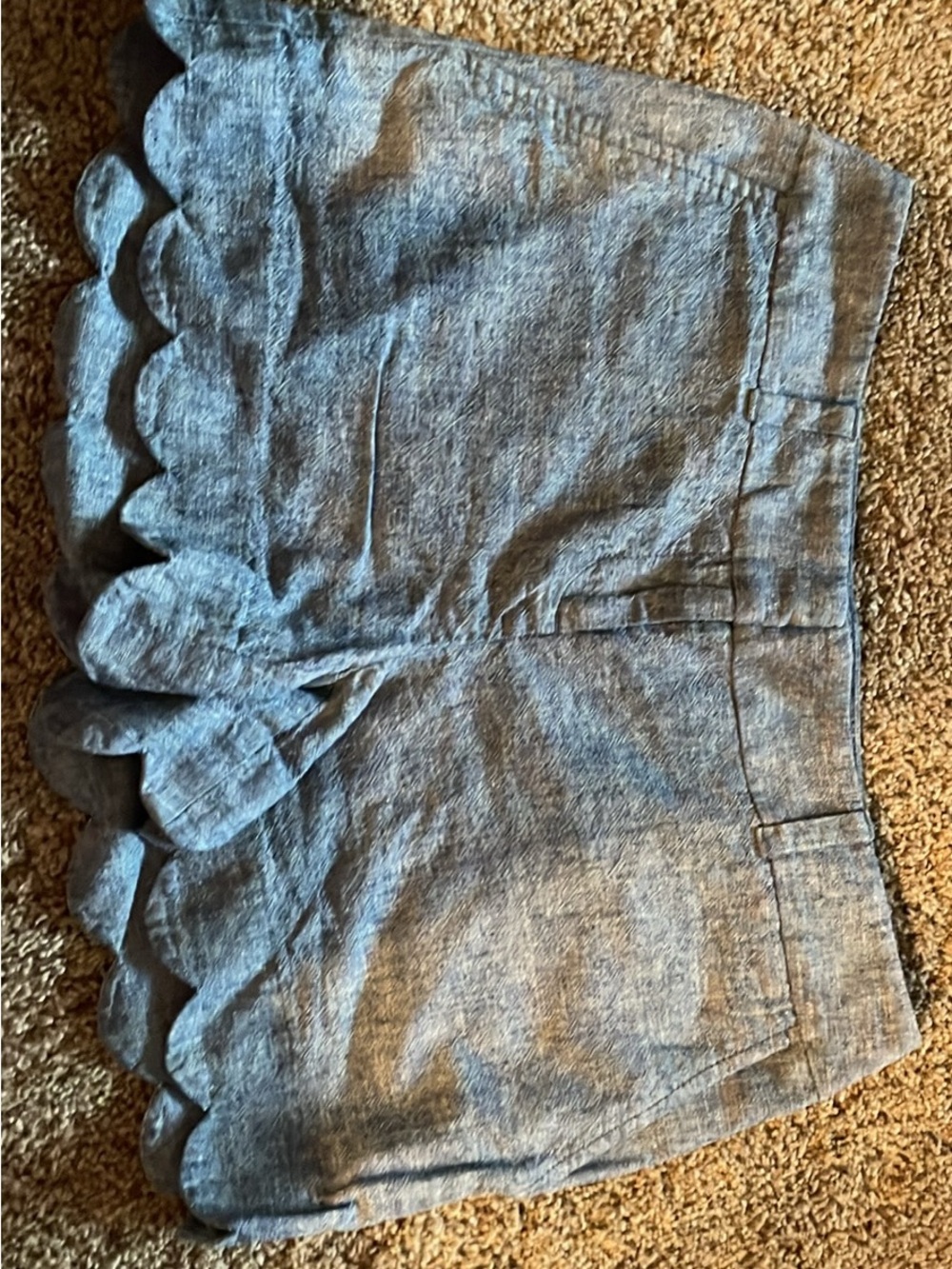 LOFT Blue Scalloped High-Waist Tie-Front Shorts